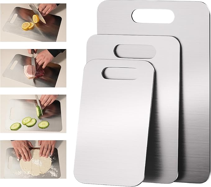 Stainless Steel Cutting Boards for Kitchen, 304 Steel Chopping Boards for Meat, Fruits & Break, Non-Slip, Dishwasher Safe, Pack of 3 (15.3"x11", 13.4"x9", 11.8"x8")