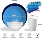 Homienly Dinnerware Sets Plates and Bowls Sets Wheat Straw Dish Set Service for 4 Alternative to Plastic Plates Cups Lightweight & Unbreakable Dishes Set for Kitche Outdoor Camping 16 PCS-Island