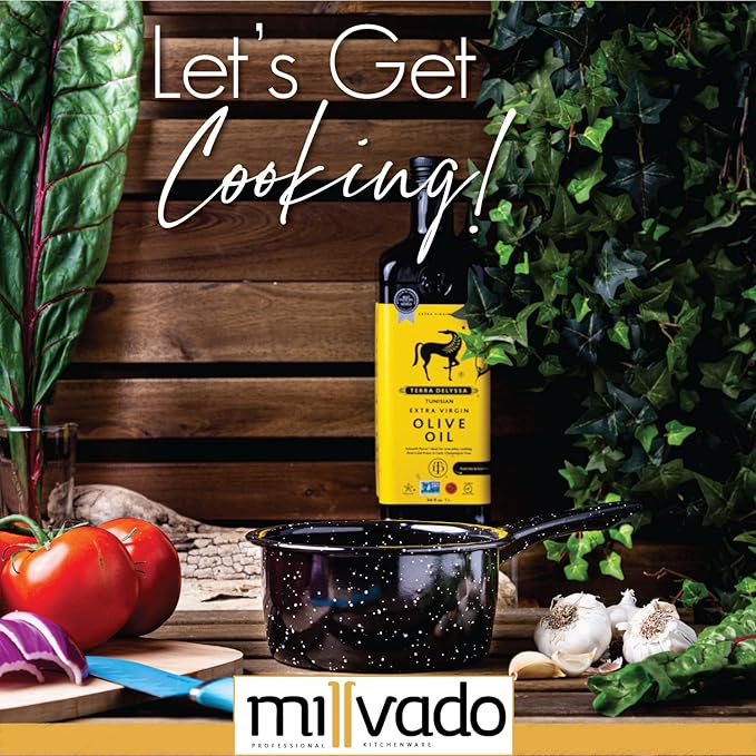 Granite 1 Quart Saucepan, Naturally Nonstick Sauce Pots, Speckled Enamel Cookware, Small Sauce Pan for Cooking and Boiling, Granite Cooking Pot for Stovetop, Campfire, Outdoor Stove