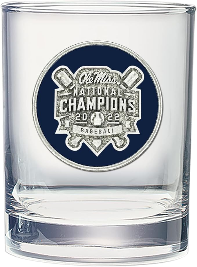 Heritage Pewter Ole Miss Baseball Champions Double Old Fashion | Double Rocks Glass 14 OZ for Liquor | Expertly Crafted Pewter Glass
