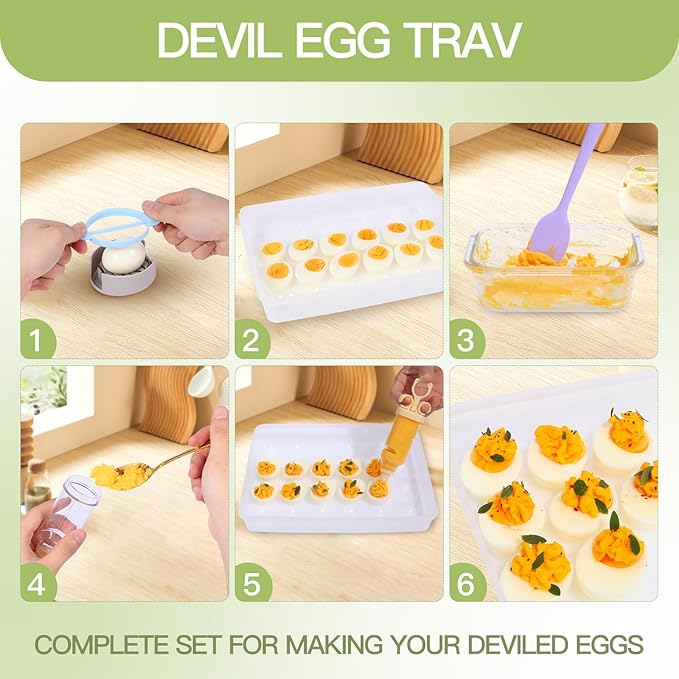 2-Layer Deviled Egg Containers With Lid,36pcs Deviled Egg Tray Carrier with Handl Injector Piping Tool,Portable Stackable Egg Holder Platter Holder Organizer for Refrigerator Party Picnic Travel Event