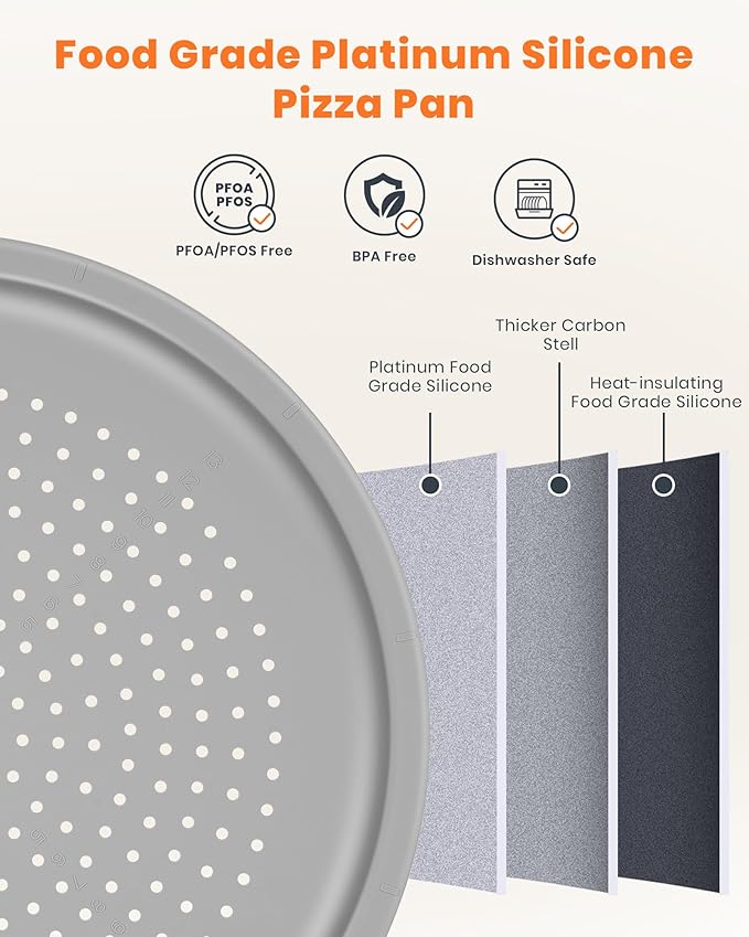 LYNG Pizza Pan 16 Inch, 2 Pack Silicone Nonstick Pizza Tray For Oven, Pizza Pan With Holes Dishwasher Safe, Suitable For Home Kitchen Dark Baking