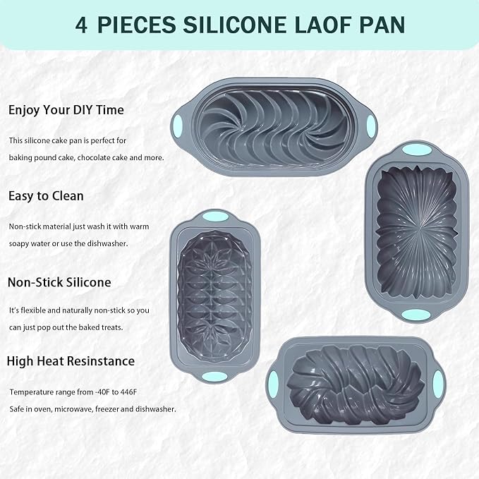 28 Pieces Silicone Fluted Loaf Pan set,Non-Stick Kitchen Oven Baking Pans, BPA Free Silicone Mold for Bread, Meatloaf, Cake, with 24 Pack mini Baking Cups
