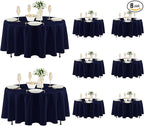 Fitable 8 Pack Round Tablecloths: Stain Resistant Wrinkle Free Circle Table Clothes, Washable Reusable Polyester Table Covers for Wedding Party Birthday Banquet Reception(Navy, 84 Inch)