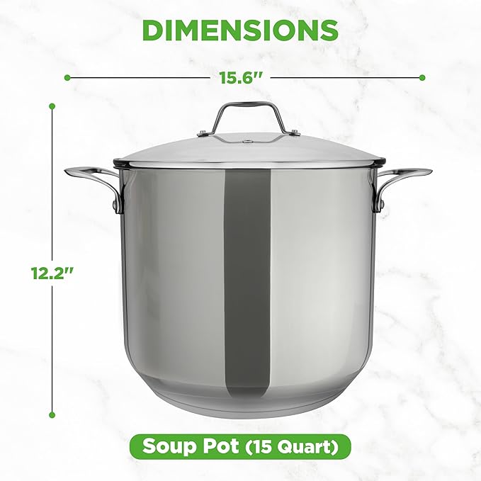 NutriChef 15-Quart Stainless Steel Stock Pot with Tempered Glass Lid - Induction Compatible Large Stockpot, Ideal for Stews & Soups, Dishwasher Safe - NCSP16