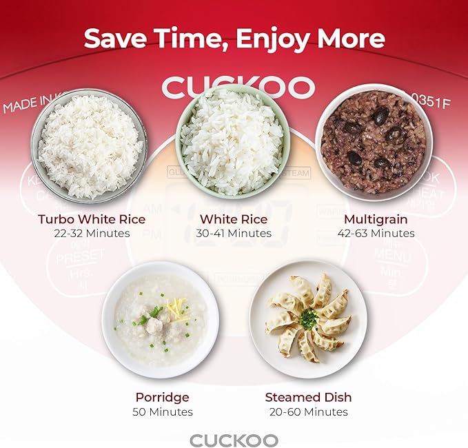 CUCKOO CR-0351FR 3-Cup (Uncooked) / 6-Cup (Cooked) Electric Warmer Rice Cooker with Nonstick Inner Pot, 5 Menu Modes, LCD Display, Fuzzy Logic Tech (Red)