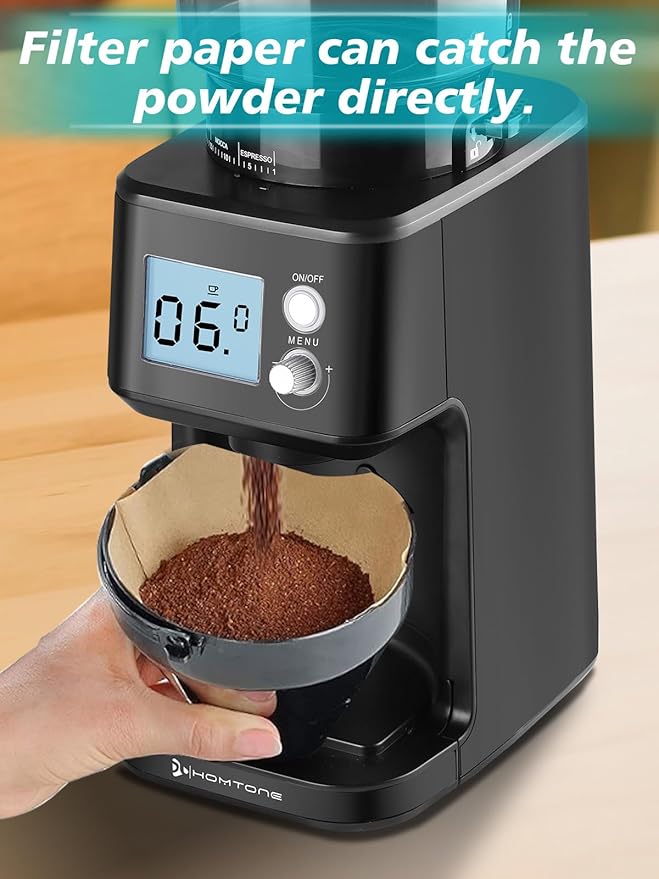 Homtone Conical Burr Espresso Coffee Grinder, Electric Coffee Grinder with 51 Precise Settings, 120V Espresso Grinder with Portafilter Holder, Adjustable for 2-12 Cups, Stainless Steel, Anti-static