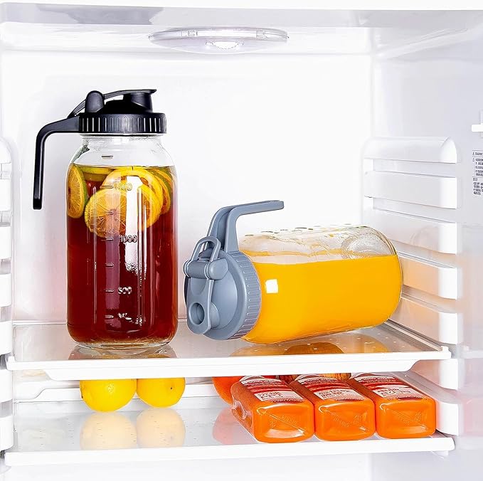 2 Pack 64 oz Glass Pitcher With Lid, Mason Jar Pitcher, Glass Sun Tea Jar for Ice Tea, 2 Quart Breast Milk Jug with Flip Cap Leak Proof, Cold Brew Coffee