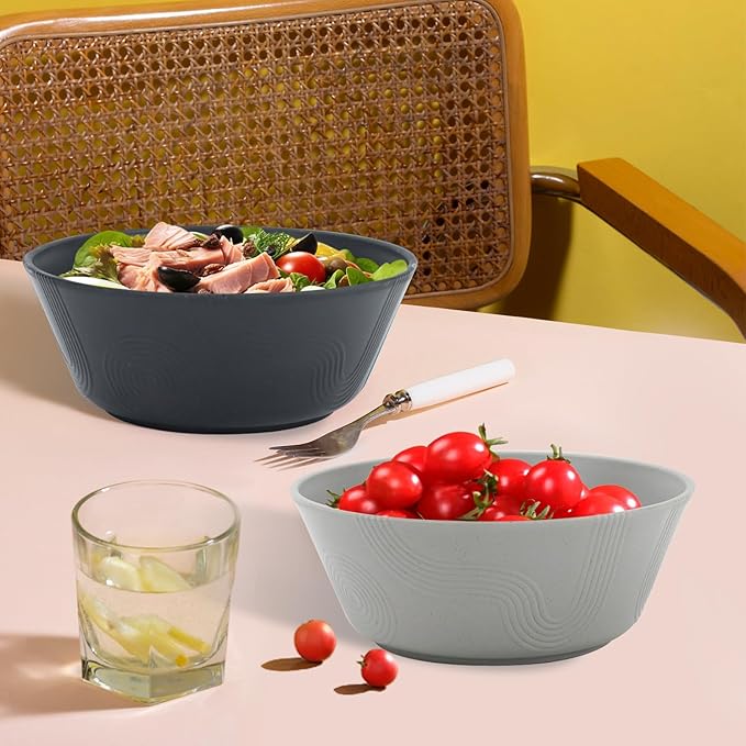 36 OZ Cereal Bowls Set of 6, Unbreakable Wheat Straw Bowls, Large Plastic Bowl Reusable, Microwave and Dishwasher Safe Kitchen Bowls for Serving, Soup, Popcorn, Ramen (Black, Grey)