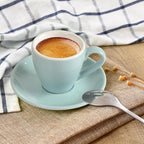 Porcelain Espresso Cup with Saucer And Stainless Steel mini Spoons, Espresso shot Cup, 80ml/2.7Oz, Pack of 2, Blue