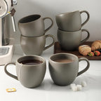 Ceramic Coffee Mugs Set, 16 oz Large Coffee Cups Set of 6 with Big Handle, Stoneware Coffee Mugs for Cappuccino, Tea, Cocoa, Cereal, Cute Latte Cups for Men and Women Gifts, Grey