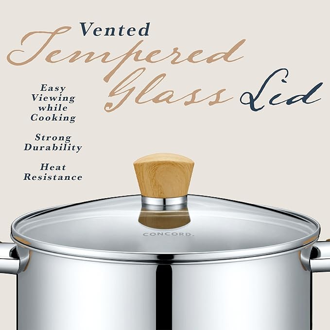 Concord 10 Piece Stainless Steel Cookware Set, includes Saucepans, Stock Pots and Pans/Skillets