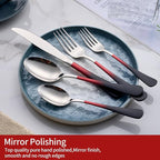 Colorful Silverware Set 20 Piece 18/0 Stainless Steel Flatware red and black Handle Cutlery Set Service for 4 Fork Knife Spoon Set Mirror Finish Dishwasher Safe