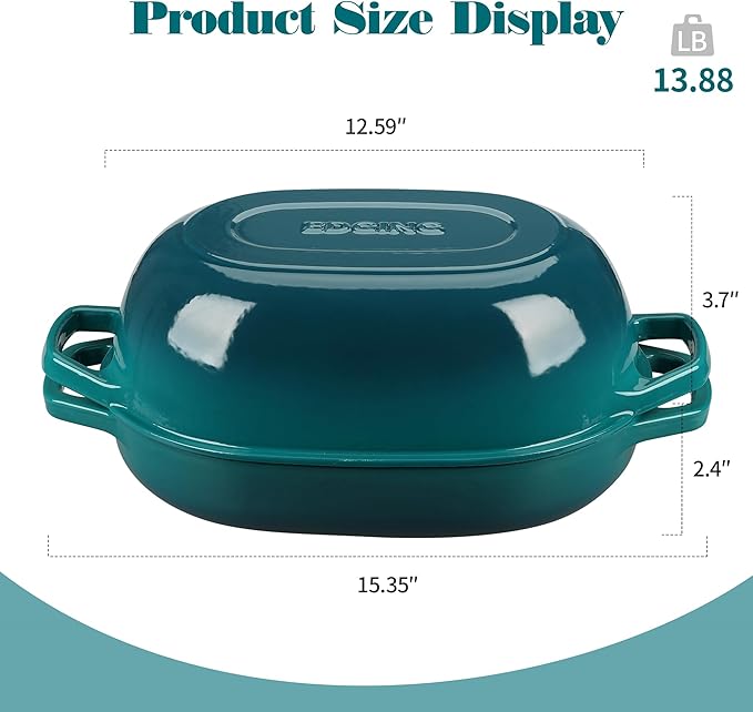 Enameled Cast Iron Oval Dutch Oven Pot with Lid, Dutch Oven for Sourdough Bread Baking, Oval Bread Pan, 7qt, Darkcyan