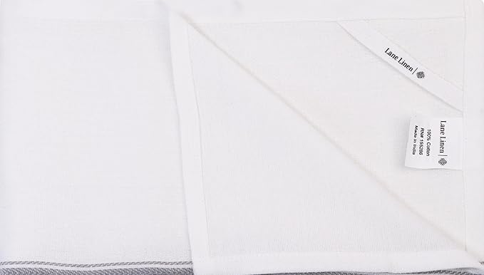 LANE LINEN Kitchen Towel Set, 6 Pack Dish Towels for Kitchen, 100% Cotton Absorbent Tea Towels, Quick Dry, 14"x25", Herringbone Weave, Reusable, Machine Washable, Soft for Drying Dishes - Grey Stripe