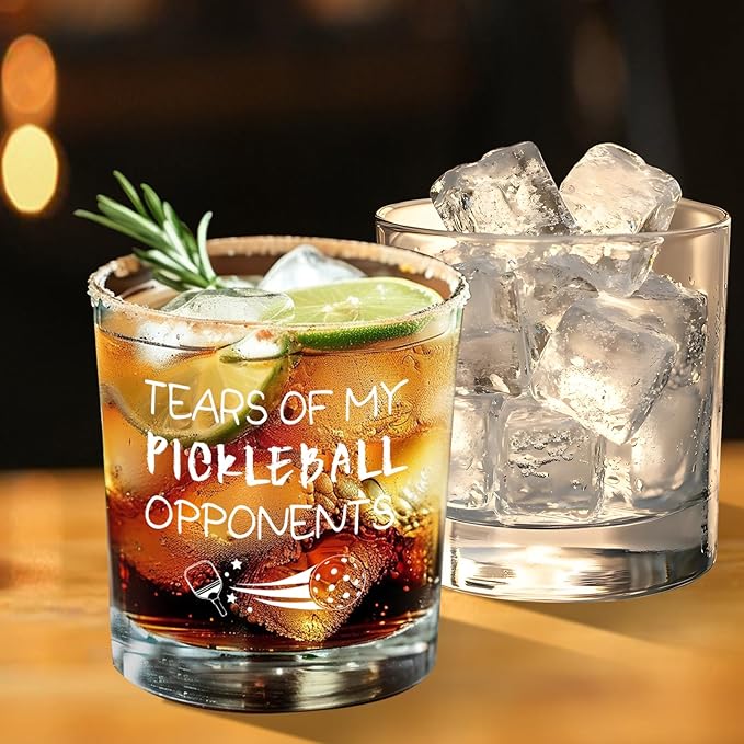 Pickleball Gifts, Tears of My Pickleball Opponents Whiskey Glass 10 Oz, Funny Pickleball Gifts for Men Pickleball Lovers Friends for Birthday Christmas