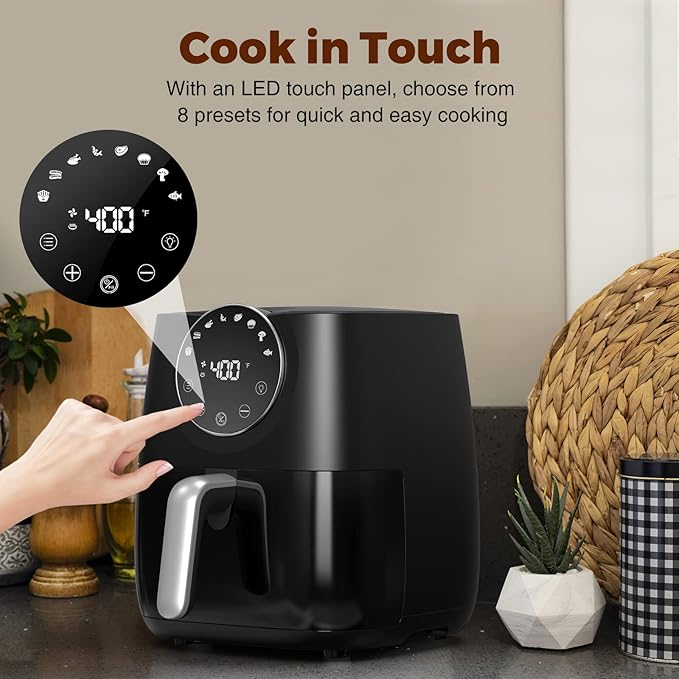 JOYAMI Air Fryer 6 QT, Air Fryer with Window, Online Recipes, 8 Cooking Functions for Air Fry, Bake, Roast, Broil & More, Nonstick Basket Dishwasher Safe, 1700W, Black