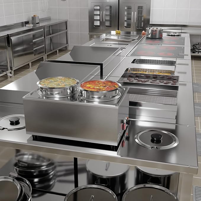 KoolMore Commercial Bain Marie Countertop Food Warmer, Soup Station, and Buffet Table Server with Two Serving Pots, Stainless-Steel Steamer with Auto Shut Off (CFW-4), Silver