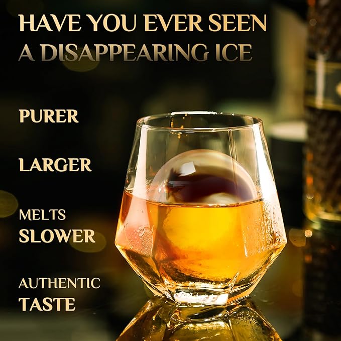 Clear Ice Cube Maker, 2.5" Stainless Steel Crystal Clear Ice Ball Maker, Non-BPA Premium Silicone Ice Cube Molds for Whiskey & Cocktails, Easy-Release Sphere Ice Maker, Bourbon Gifts for Men (1 PACK)