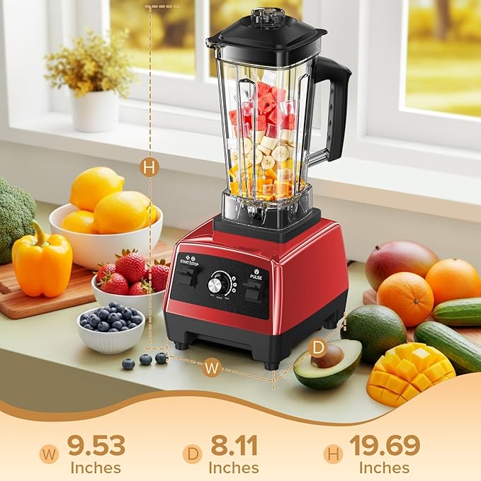 Blender for Smoothies, Powerful Smoothie Blender, Countertop Blenders for Kitchen with 68Oz. Pitcher & 20Oz. Portable Cup, BPA-Free, Red