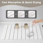 Large Stone Drying Mat for Kitchen Counter, 24''L x 16''W Diatomaceous Earth Collapsible Dish Drying Mat, Quick Drying Mat for Dishes, Bottles and Cups, Matches Any Countertop (White)