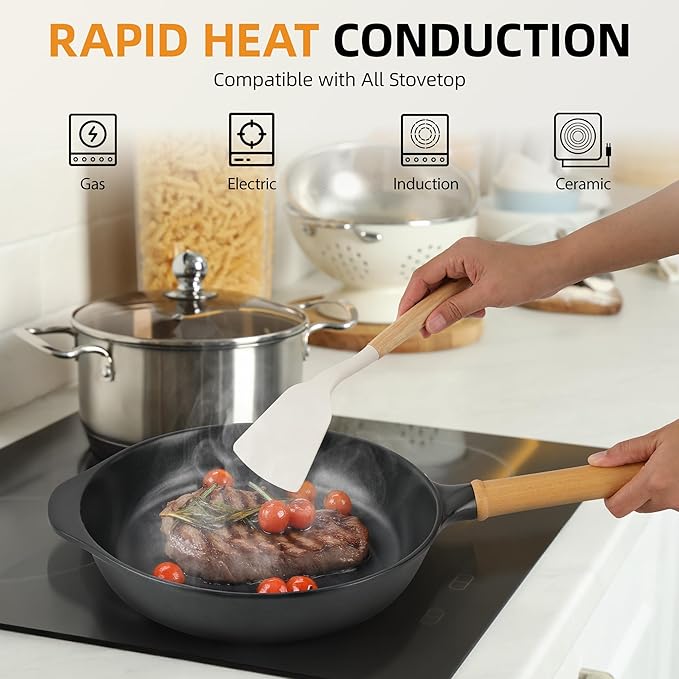 Nonstick Frying Pan with Lid ,10 Inch Deep Fry Pan, Toxin-Free Ceramic Cookware Skillets, Healthy Non Toxic Saute Pan with Helper Handle,Wabi-Sabi Style Fry Pan Compatible with All Stovetops