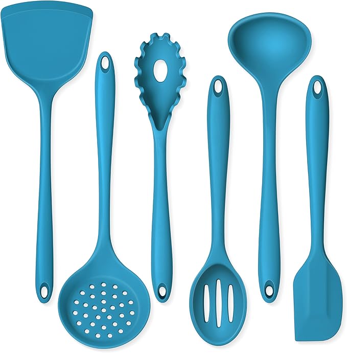 Onader Silicone Cooking Kitchen Utensils Set of 6, Navy Blue Kitchen Utensils Gadgets Set for Nonstick Cookware, Non Toxic & Dishwasher Safe