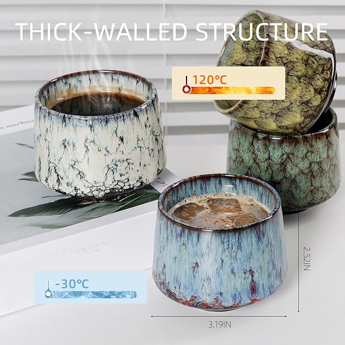 Ceramic Espresso Cups Set of 4, Espresso Coffee Mugs, Special Glazed Demitasse Cups Expresso Coffee Cup for Espresso Machine