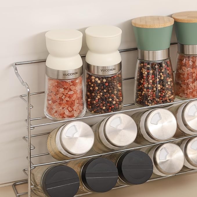 Vucchini Salt and Pepper Grinder Set with Adjustable Coarseness Ceramic Pepper Mill Manual Effortless Salt Grinder Spice Grinder for Home, Kitchen, Beige