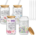 Mumufy 4 Pcs Christian Gifts for Women Set Bible Verse 16oz Glass Tumblers with Straw, Inspirational Prayer Affirmation Cups, Religious & Spiritual Gift for Mom Wife Sister or Friends for Christmas