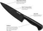 McCook® Premium Black Knife Sets,German Stainless Steel Kitchen Knives Block Set with Built-in Sharpener