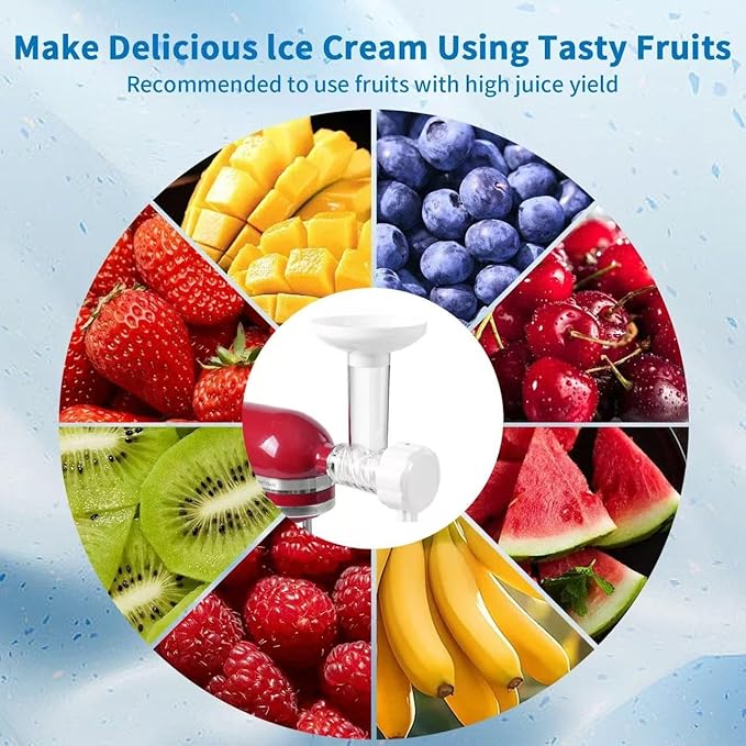 Fruit Ice Cream Maker Compatible with KitchenAid Stand Mixer For Healthy Dairy-Free Fruit Ice Cream, Desserts And Soft Ice Cream Yoghurts, Ice Cream Maker - Dishwasher Safe