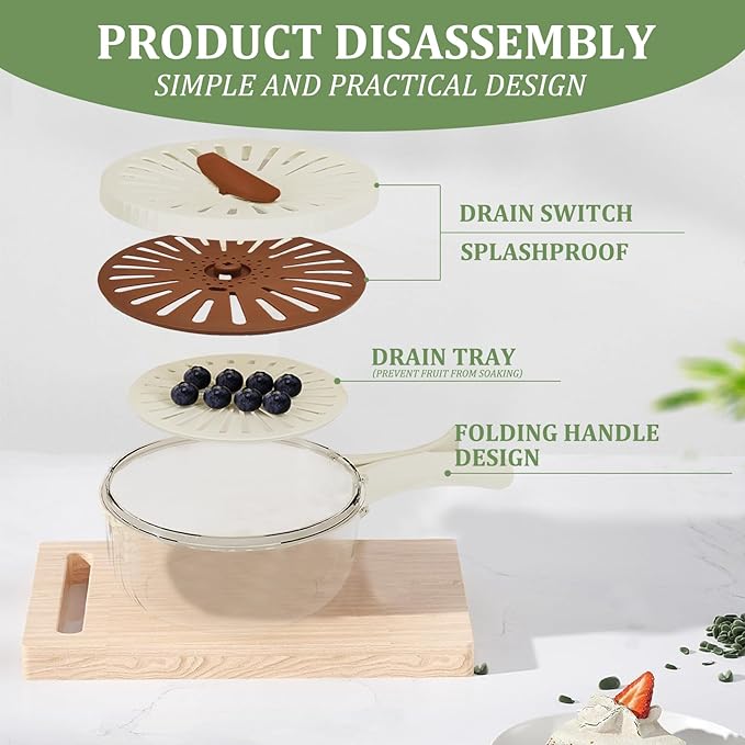 2 Pcs MultiPurpose Fruit Strainer Drain Basket with Lid & Collapsible Handle,2.85QT+1QT 2 in 1 Draining and Preservation Basket, Fruit Cleaner Bowl for Fridge Freshness and Outdoor Picnics