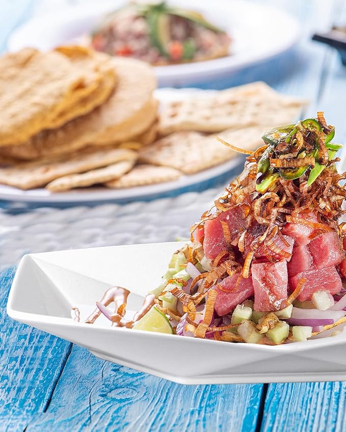 DELLING 13.7 inch Serving Platter, Geometric Serving Plates, White Porcelain Platters for Serving Food, Serving Trays for Party, Entertaining, Appetizer, Fruit, Salad, Oven Safe Dinnerware Set of 3