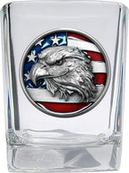 Heritage Pewter Eagle with Flag Square Shot Glass | Hand-Sculpted 1.5 Ounce Shot Glass | Intricately Crafted Metal Pewter Inlay