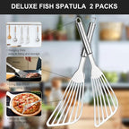 2-Piece Premium Fish Spatula Set, Big Size Stainless Steel, Thickness Blade Turner for Cooking, Flipping, Frying and Grilling