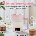 Travel Electric Kettle-Collapsible Portable Electric Kettle, 600W Foldable Small Water Boiler with 4-Temp Presets, Food Grade Silicone for Hotel, Office, Camping (Pink, 600mL)