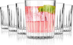 Premium VertiLine 13.5oz Highball Glasses, 6pc Tall Glass Sets. Lead-Free Crystal Drinking Glasses. Water Glasses, Mojito Glass Cups, and Mixed Drink Cocktail Glass Set. (Short glasses)