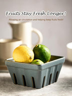 Gomakren Fruit Bowl with Holes, Ceramic Berry Basket Set of 2, 5.7 Inch Square Fruit Basket for Kitchen, Berry Containers for Table, Modern Kitchen Decor, Slate Blue