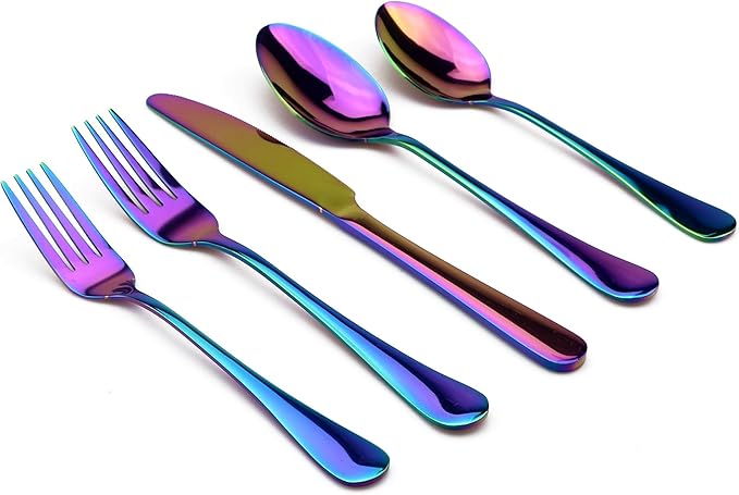 30-Piece 18/0 Stainless Steel Classical Flatware Set, Mirror Polishing Rainbow, Service for 6