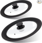 Tempered Glass Lid Set of 2 - Universal Lids with Heat Resistant Silicone Rim for Pots, Pans and Skillets - Pan Cover Replacement Lids Fit 6.5", 7", 8" and 9.5", 10", 11" Diameter Cookware
