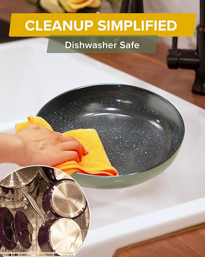 Nuwave Lux 13-Piece Premium Cookware Collection, Healthy G10 Duralon Blue Ceramic Nonstick, Ultra Durable, PFAS-Free, Lightweight & Works on All Cooktops