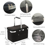 30L Large Picnic Basket, Foldable and Insulated Wild Outdoor Camping Picnic Large Capacity Picnic Basket with Handle for Picnic, Takeout, Shopping, Camping, Traveling (Black)