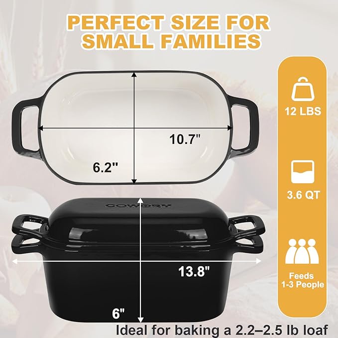 Oval Enameled Dutch Oven for Bread Baking - 3.6QT Cast Iron Sourdough Bread Pan with Lid