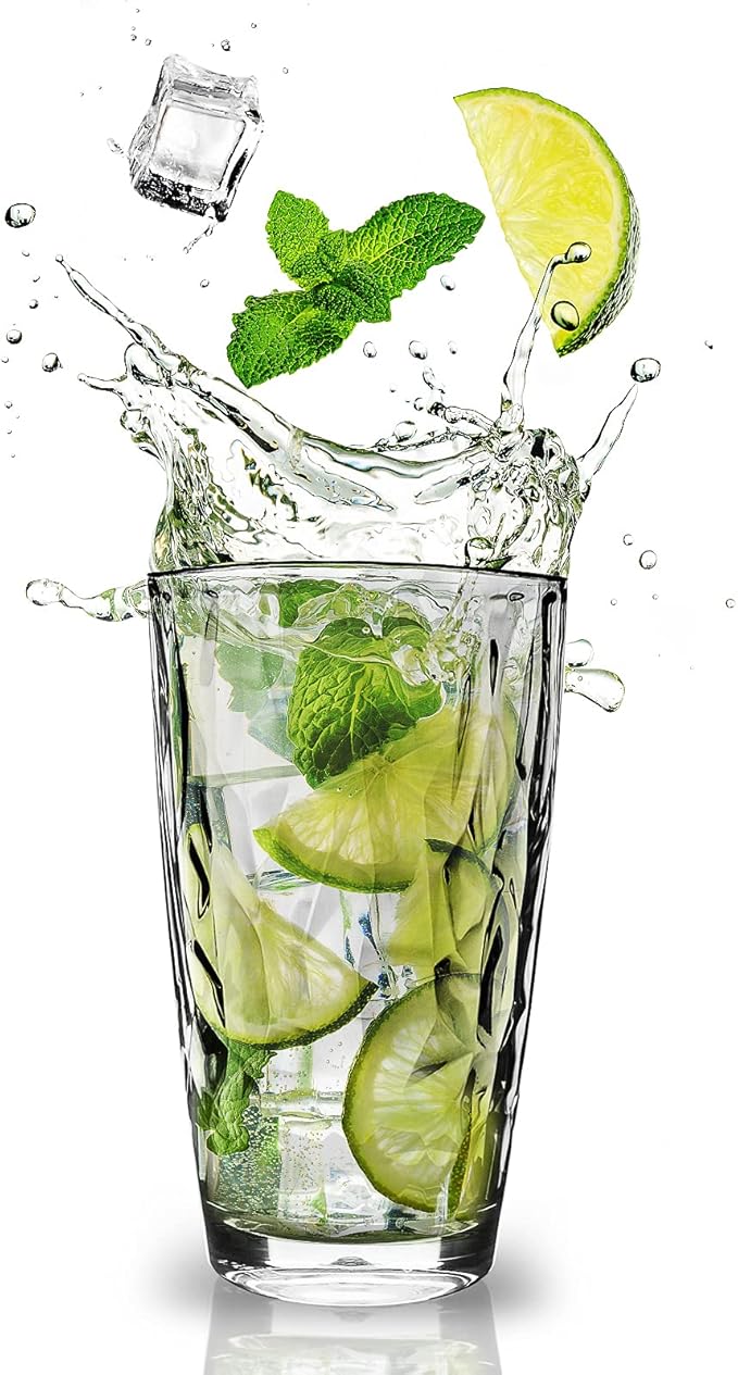 Topsky 16oz Plastic Tumblers Drinking Glasses Set of 4, Clear Acrylic Drinking Cups Wine Glasses Beverage Cups for Daily Use, Poolside, Outdoor&Indoor - Stackable, Dishwasher Safe, Easy to Clean