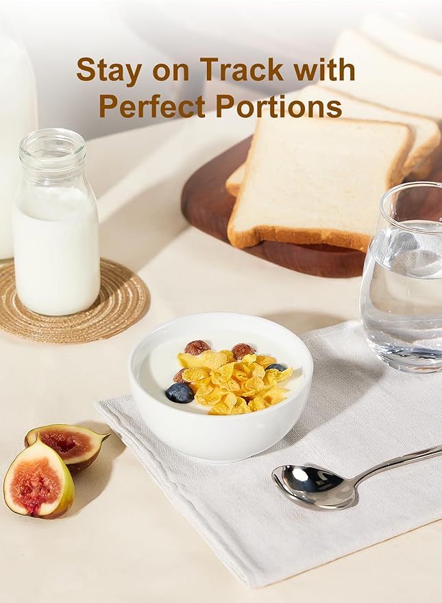 Yedio Small Bowls Set, White Ceramic Bowls of 6, 10 oz Porcelain Bowl for Kitchen Dessert Rice Side Dish Snack Soup Fruits Cereal Ice Cream, Microwave Dishwasher Freezer Oven Safe Easy Clean Stackable
