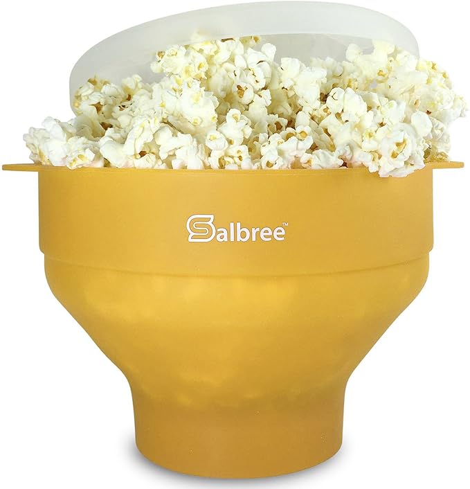 The Original Salbree Collapsible Silicone Microwave Popcorn Popper Maker Machine, Microwavable Bowl Holds 16 Cups, Uses Hot Air and Oil Always Optional - The Most Colors Available (Yellow)