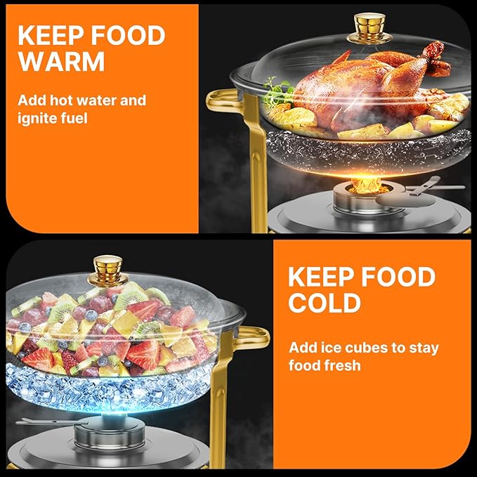 Chafing Dishes for Buffet 10 Pack, 6QT Round Chafing Dish Buffet Set Stainless Steel Buffet Food Warmers Sets for Catering Events Parties Dinners with Complete Set,Gold and Silver (10)