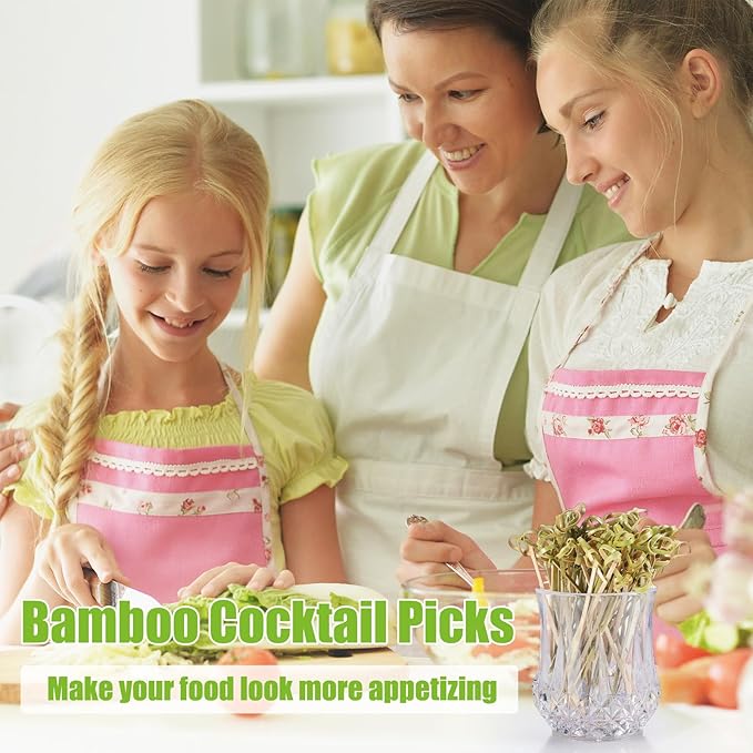 Nuogo 2000 Pcs Bamboo Cocktail Picks 4.13 Inch Bamboo Skewers Fruit Toothpicks for Appetizers Drink Garnish Sticks Handmade Food Pick with Looped Knot for Party Bar Snacks Sandwiches Drinks
