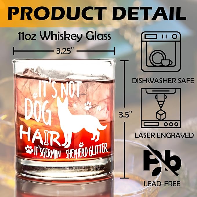 kunlisa German Shepherd Gifts Whiskey Glasses, Funny Dog Dad Mom Lovers Owners Gifts for Women Men, 10 oz Drinking Rocks Glasses for Women Men Whisky Cocktail Scotch Bourbon Liquor